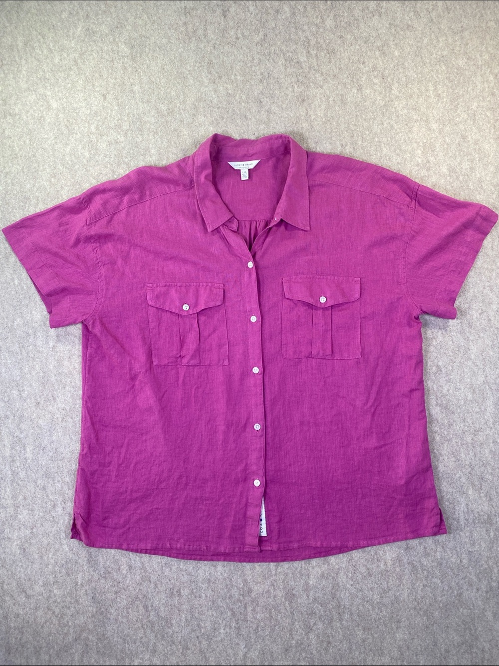Lucky Brand Short-Sleeve Linen and Viscose Magenta Shirt Size Large